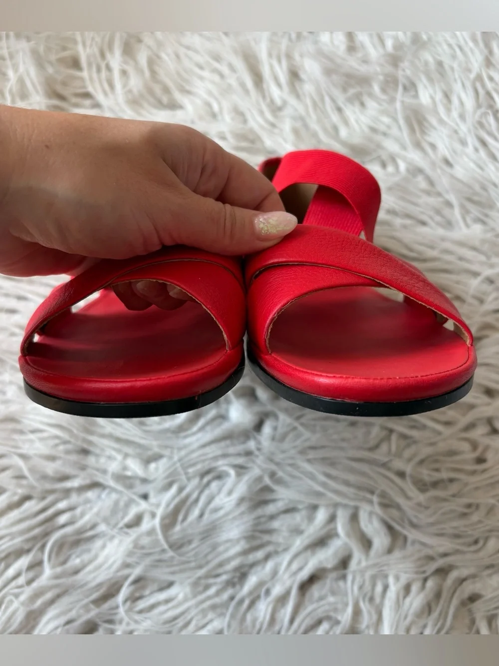 Camper Right Nina Red Leather Criss Cross Strap Flat Sandals NWOB Size 38